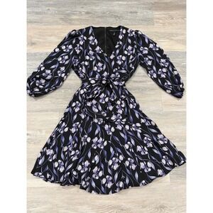 fit and flare black dress long sleeve Red Floral V-Neck Dress